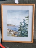 Nicely framed and matted watercolor piece reminds me of Lake Superior. Paper on back is torn but