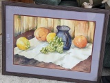 Nicely framed and matted still life watercolor painting or print is about 21