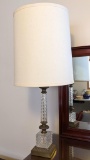 No shipping. Pretty glass base table lamp stands 3' to top of shade.