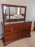 Beautiful twelve drawer dresser with mirror by Reid Classics Furniture has dovetailed drawers, glass