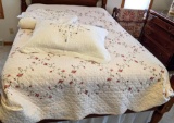 Full/queen sized embroidered quilt; plus a similarly patterned twin size quilt and pillow sham - tag