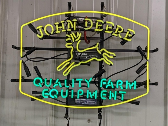 No shipping.  Neon John Deere Quality Farm Equipment sign. Works. Measures about 20" x 16".
