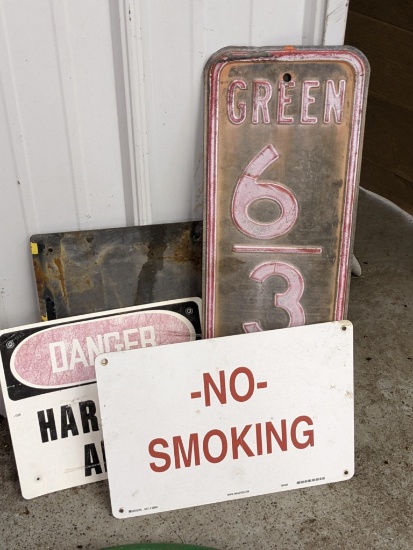 24" Green 6/36 sigh, metal No Smoking sign, hard hat sign, more.