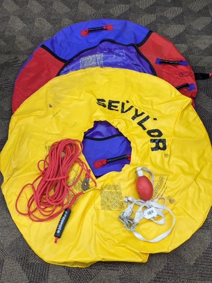 Sevylor 4' tube with an Accurate Ski Lines tow rope, more. Cover in good condition, inner tube looks