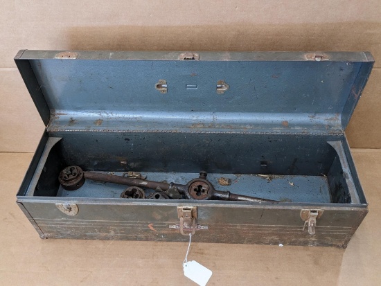 30" lockable Craftsman toolbox w/ a GTD pipe threading handle and nine dies. Some dies are a Little