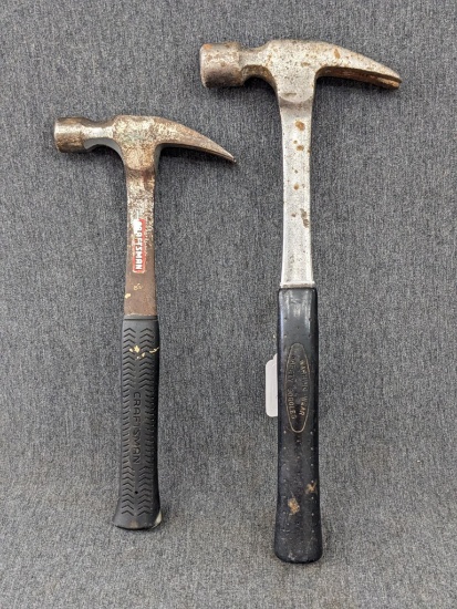 Craftsman and other claw hammers, larger measures 16". Both show quite some use, but are of solid