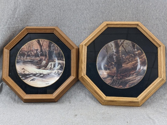 Two Terry Redlin deer plates with COAs incl 'Leaving the Sanctuary' and 'Back to the Sanctuary'. In
