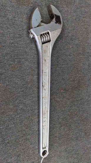 15" long Crescent wrench is in good condition w/ nice jaws, and old name marks
