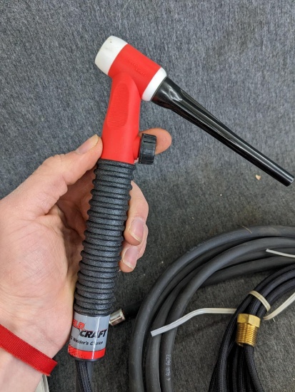 WeldCraft TIG welding torch w/ 4 gauge cable, and separate gas line. Comes w/ sharp tungsten tip, 6