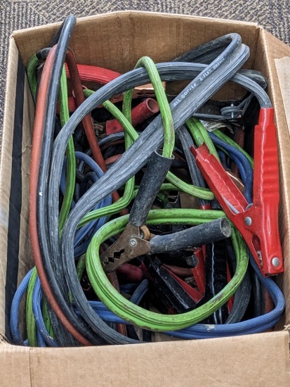 Four pairs of jumper cables, heavier black ones measure approx.. 12'.