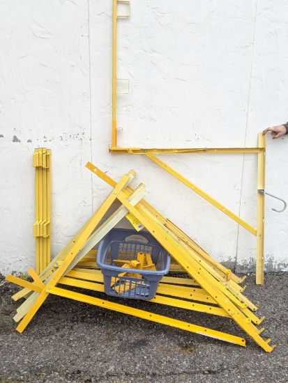 10 ACRO wall scaffold brackets one of which is a corner bracket with 5 guard rail holders and 2 stud