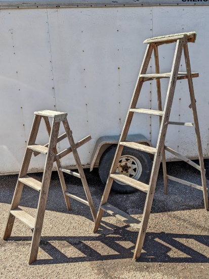 Two step ladders should be used for towel racks or trellises. Measure about 6' and 4' when folded