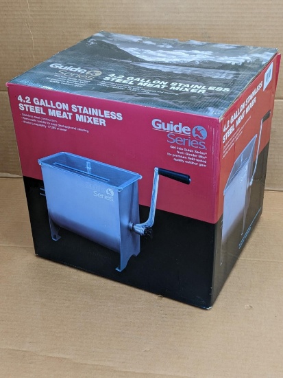 Guide Series 4.2 gallon stainless steel meat mixer is great for sausage making. New in Box.