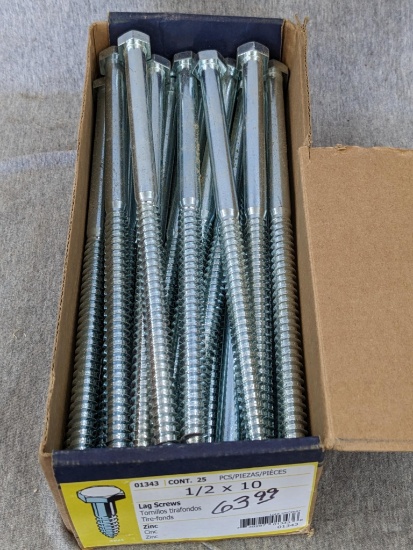 Box of MF 10" lag screws with 1/2" shank