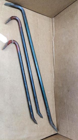 Three pry bars, longest measures 40" long, all three are in good used condition.