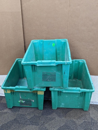Three heavy duty totes measure 24"x16"x10" tall, and appear in overall good condition.