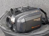 Vintage Panasonic PalmSight VHSC recorder comes with corded battery piece, book, cords, bag. Battery
