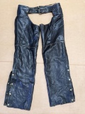 Leather motorcycle chaps are from the Milwaukee Motorcycle Co. Vintage Collection. Matching jacket