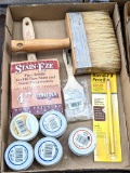 Minwax and other wood putty, paint brushes, and more.