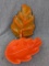 Funky oak leaf covered dish is marked Calif USA 810. In good condition, about 9