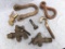 Twistes clevis, standard clevis, lockable brass spouts one is stamped MCD. Larger clevis has a 3/4