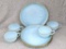 Delightful set of 4 vintage Fire King Blue Delphite snack plates and cups with gold trim; plates