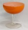Nice bright orange stemmed bowl, looks to be hand blown with applied base; measures 7