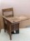 Old school house desk with inkwell bracket on top and dovetailed drawer that pulls out of side of