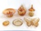 Carnival glass and other pieces includes footed dish, pear dish, ashtrays, more. Carnival glass