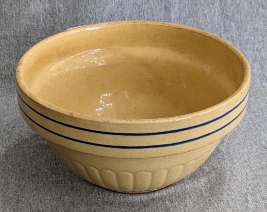 Red Wing yelloware bowl with advertising on inside bottom, Marathon, WI; measures 8-1/2" x 4-1/2".