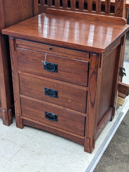 Surewood Mission Oak nightstand or bedside table. Nice quality with smooth slides, includes a...