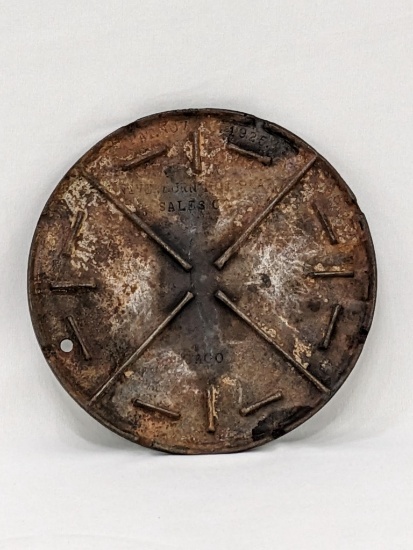 Burner cover for wood stove by Never Burn Hot Plate Sales Co., Pat. Nov. 1925, Chicago; measures