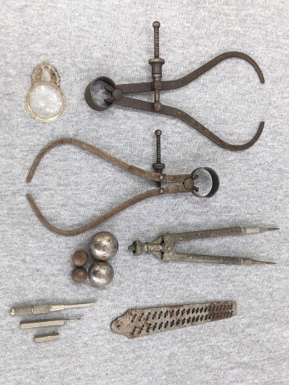 No. 42 Swiss drill or wire gauge, vintage compass made by a Pencil Co, 5-3/4" and 6" outside