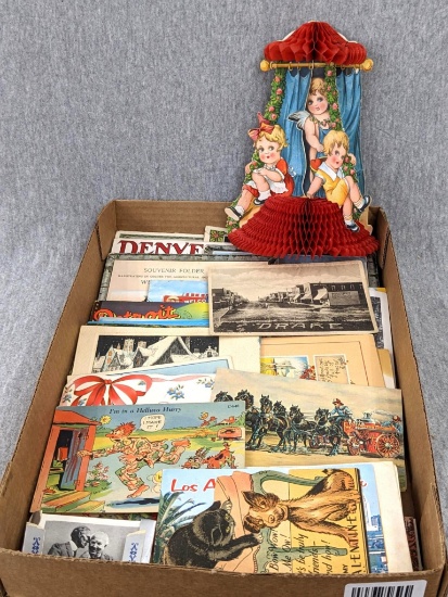 Vintage Valentine card, plus a variety of old postcards and more. Some with writing, very cool. Incl