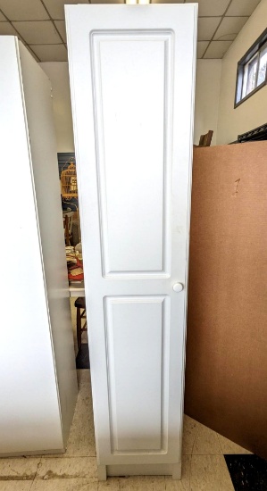 No Shipping. 6' tall white storage cabinet measures 65"x14"x13-1/2" on the inside and includes three