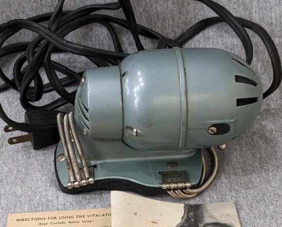 Vintage Gilbert Vitalator with original paperwork. Cord is cracked. About 6" long, unique piece.