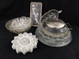 Cake plate, serving dish, nut dishes, relish dish, saucers, more. Cake plate is 11-1/2