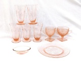 Pink Depression glass pieces incl five 5-1/2