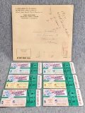 1957 World Series Milwaukee Braves vs New York Yankees ticket stubs for the same side-by-side seats
