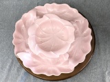 Delightfully unique pink interlocking relish tray on lazy suzan; measures 14