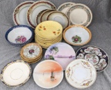 Small plates, saucers and bowls in various china patterns; largest plate measures 7-1/2
