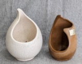 Set of 2 retro vases including one that looks like a water drop; tallest vase measures 7