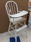 Rustic highchair with classy crackled white paint and an enameled tray. chair stands 41