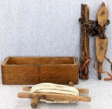 Antique wooden ice skates marked 