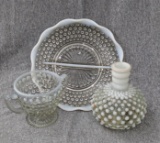 Three pieces of opalescent hobnail glass incl 7-1/4