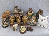 Owl figurines and a planter up to 8