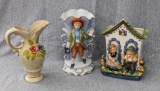 Vintage Lipper & Mann wall pocket, and two 6-1/2