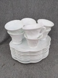 Indiana Glass Co. milk glass Colony Harvest Grape pattern luncheon snack plate with cup set for 8.
