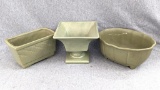 3 Green Planters by Haeger and other. Footed piece about 6