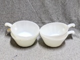 Set of 4 Anchor Hocking Fire King white milk glass handled soup bowl, ovenware, all in good